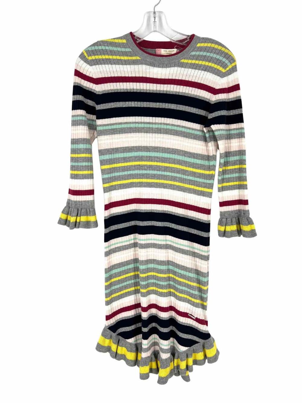 Ted Baker Size 2 Gray/Multi Stripe Ribbed Designer Dress